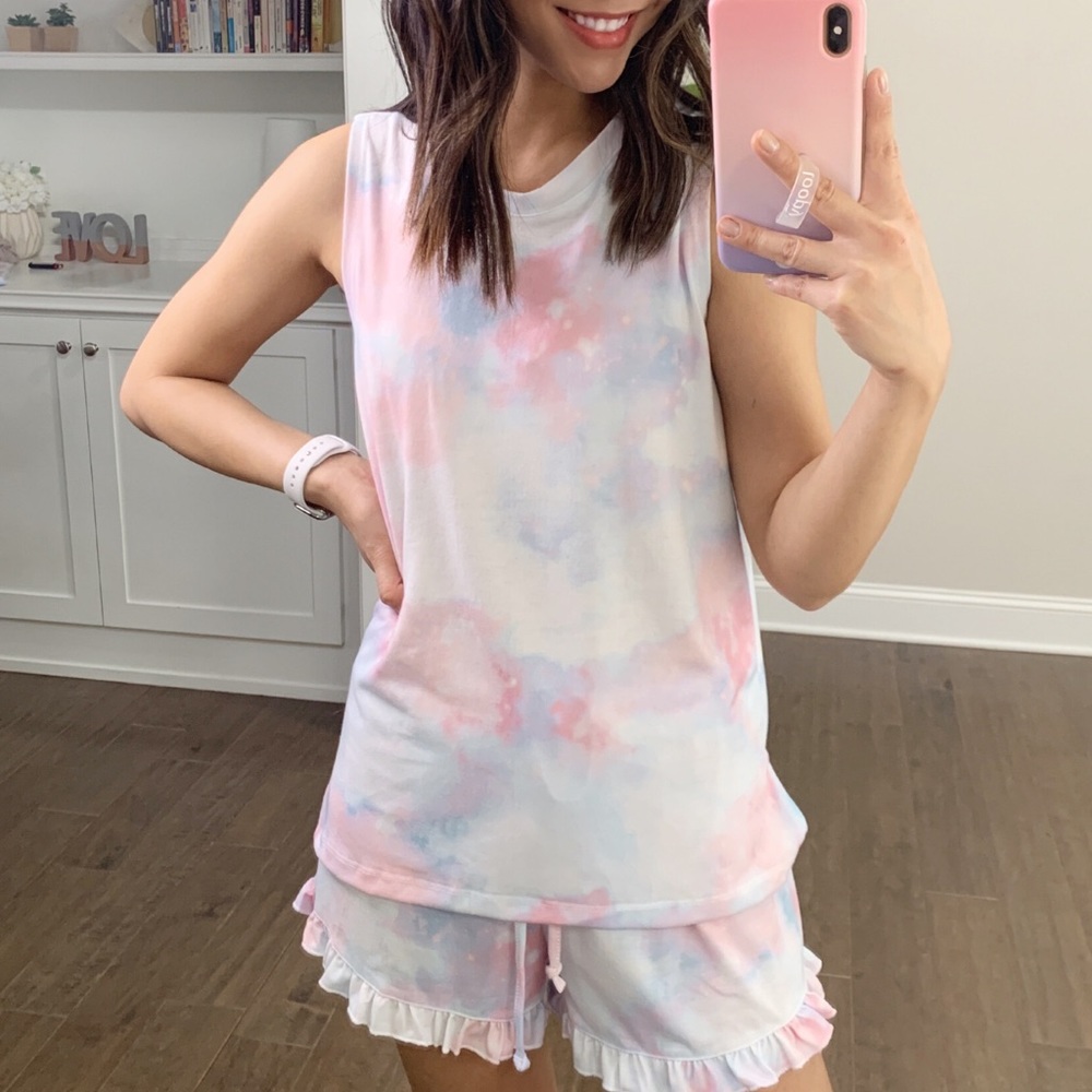 Alexis Tie Dye Lounge Top in Pink + Blue - Picture 2 of 9